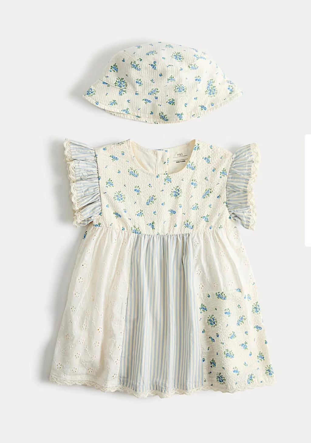 Ensemble 2 pièces en pur coton avec robe et chapeau assorti