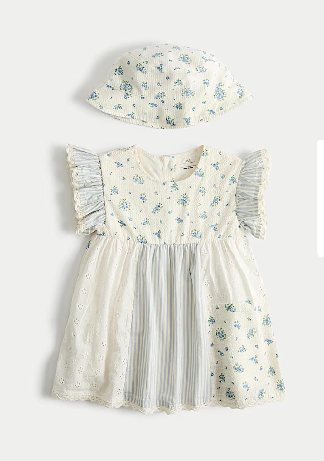 Ensemble 2 pièces en pur coton avec robe et chapeau assorti