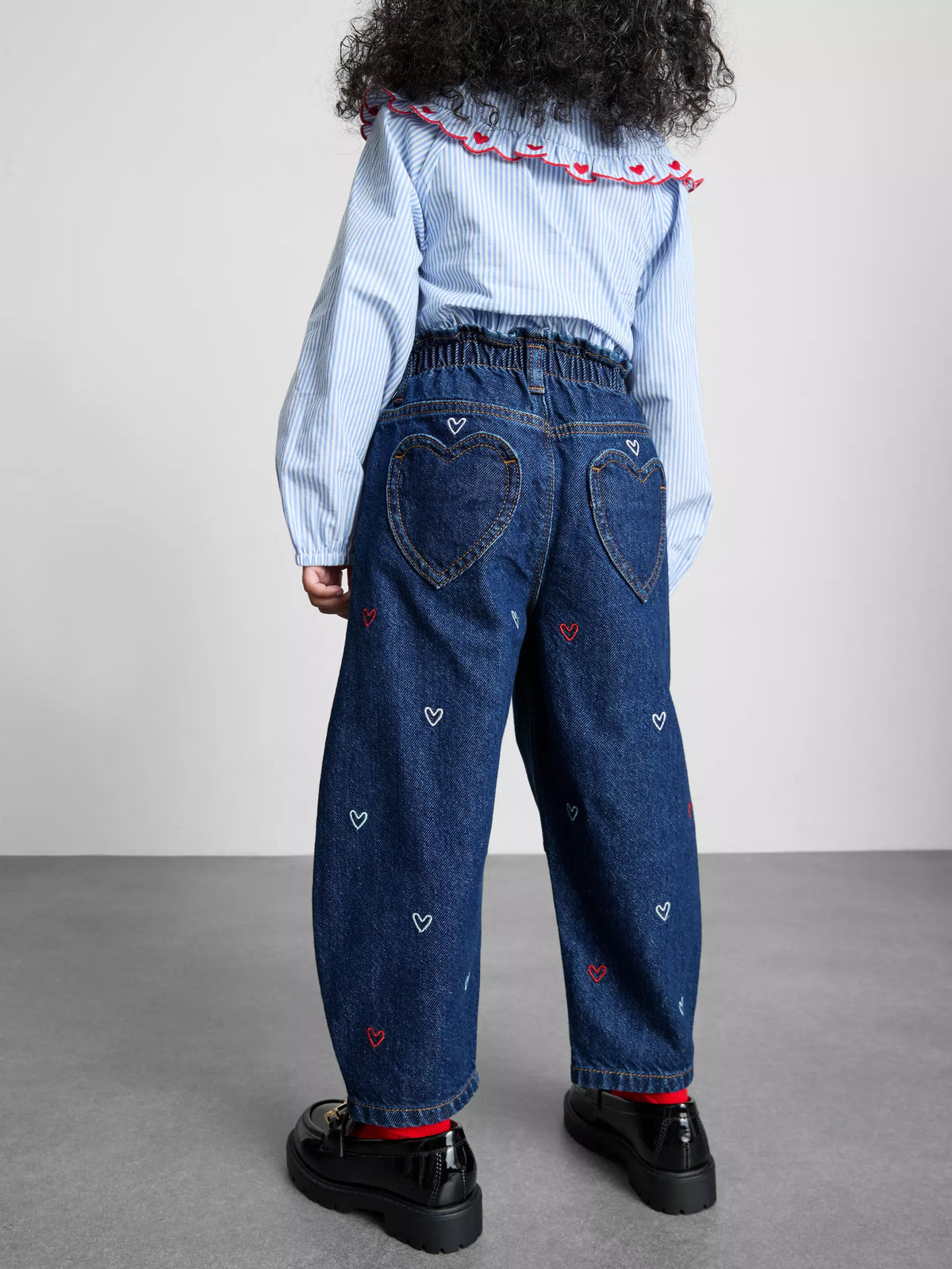 Jean barrel brodé en pur coton à taille froncée PRIMARK