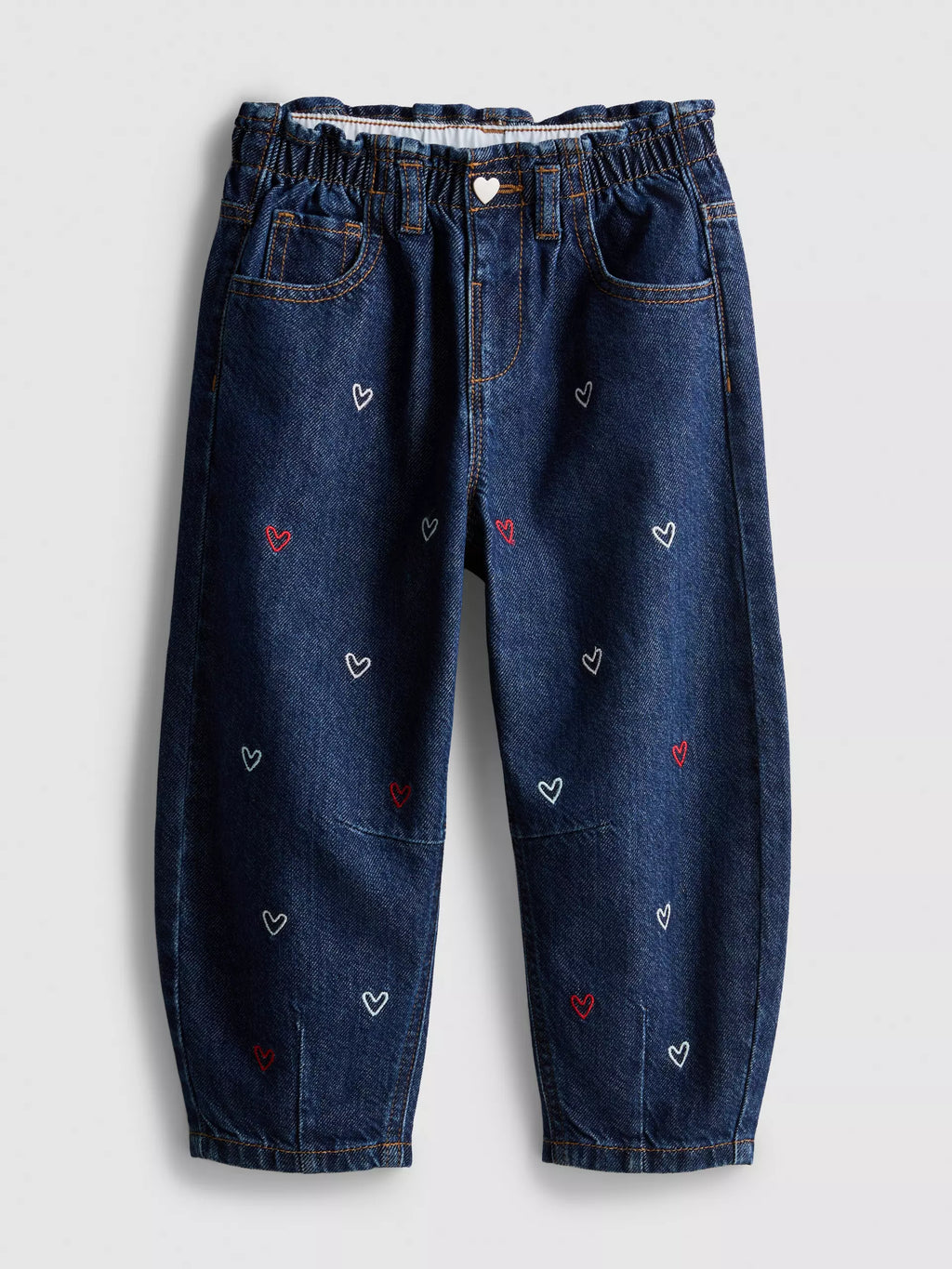 Jean barrel brodé en pur coton à taille froncée PRIMARK