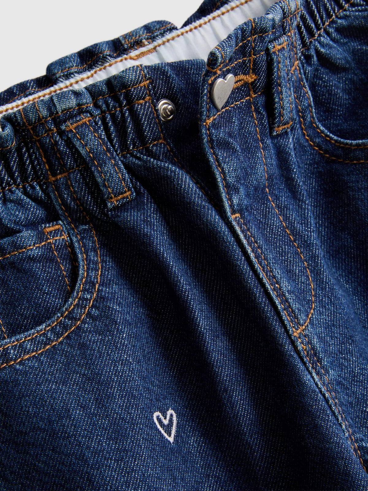 Jean barrel brodé en pur coton à taille froncée PRIMARK