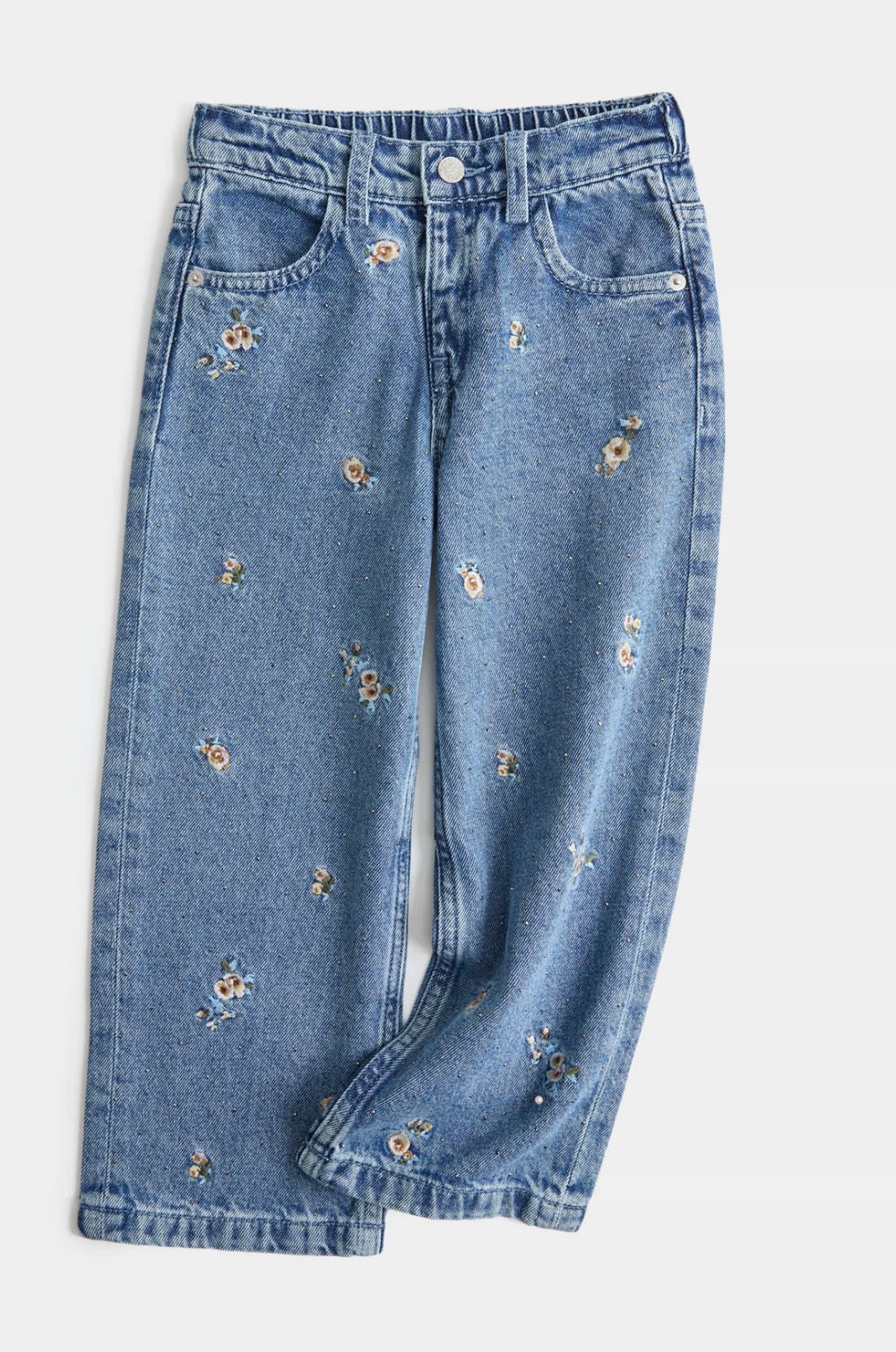 Jean en denim brodé de fleurs