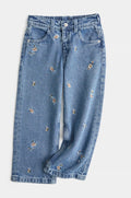 Jean en denim brodé de fleurs