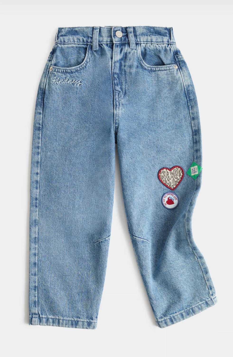 Jean en denim à coupe barrel avec écusson