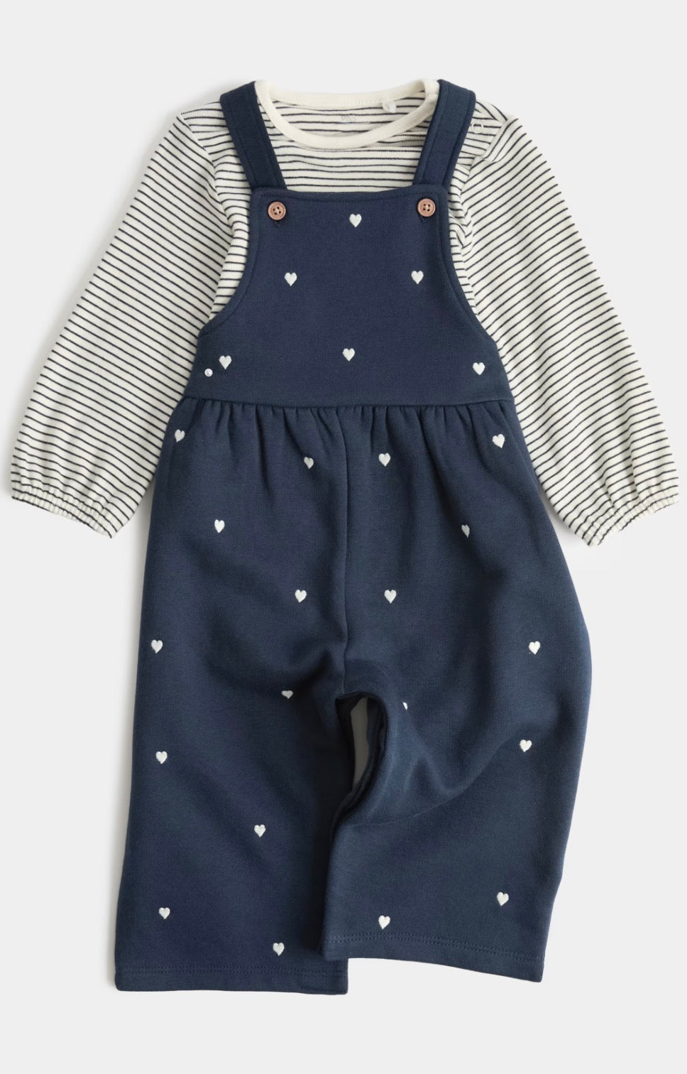 Ensemble salopette 2 pièces en pur coton motif cœur