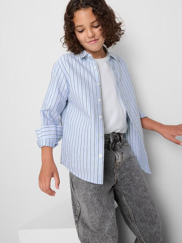 Chemise Oxford à rayures, manches longues et poignets boutonnés