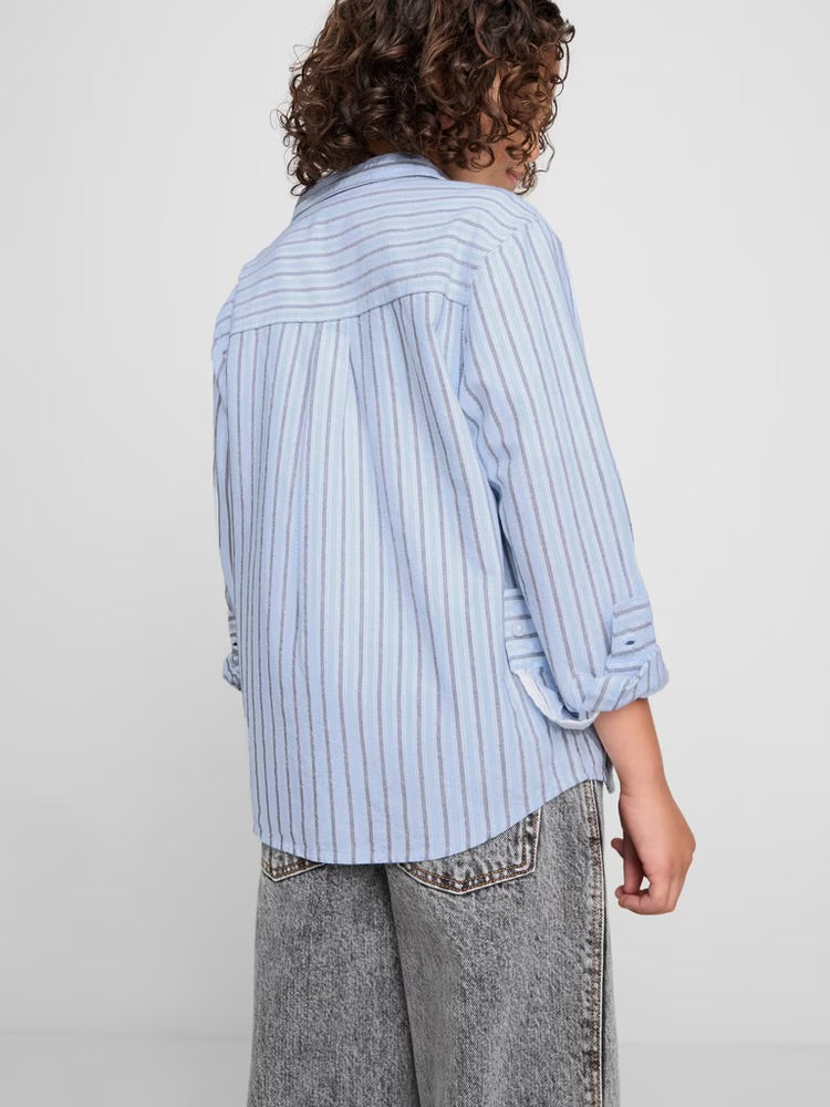 Chemise Oxford à rayures, manches longues et poignets boutonnés