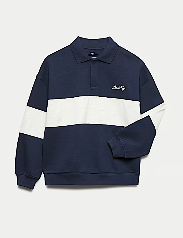 Sweat-shirt de rugby à blocs de couleurs riches en coton