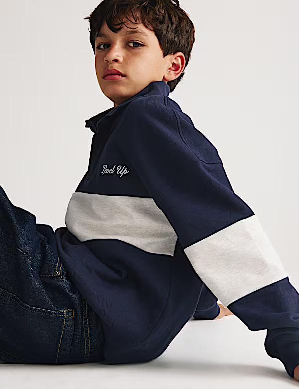 Sweat-shirt de rugby à blocs de couleurs riches en coton