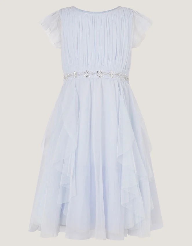Robe de soirée bleue à volants ornée pennie