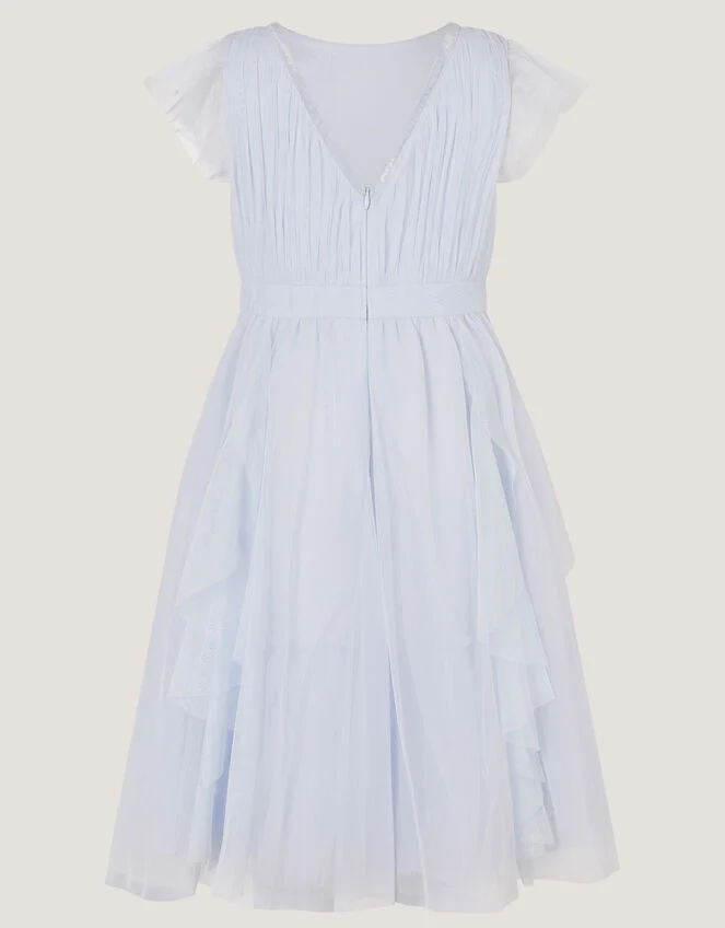 Robe de soirée bleue à volants ornée pennie