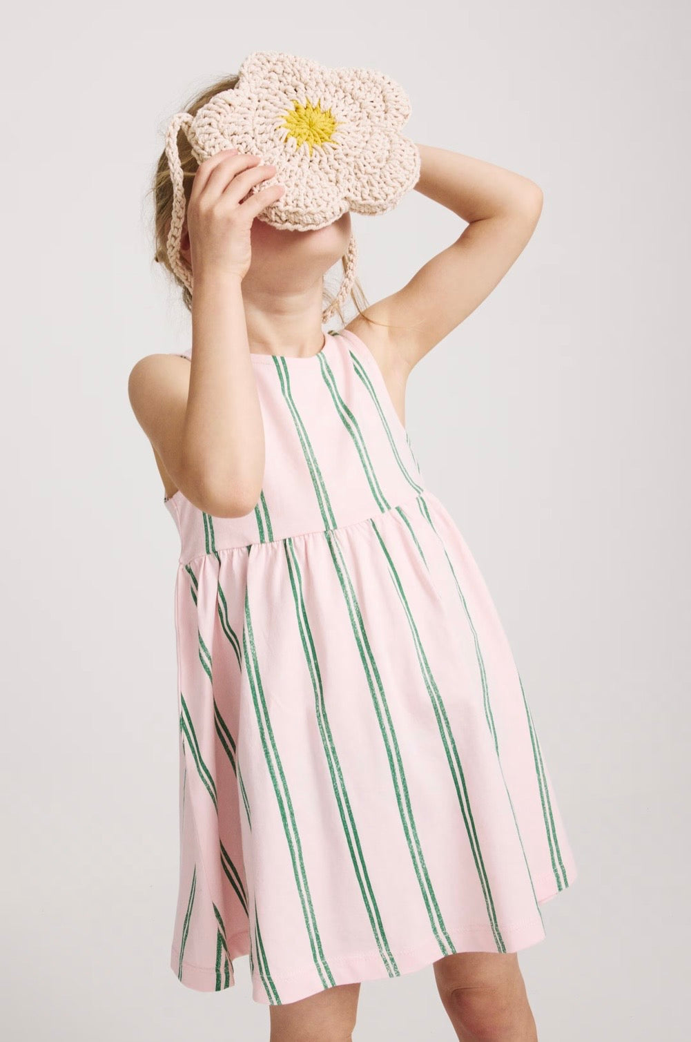 Robe sans manches rayée en pur coton