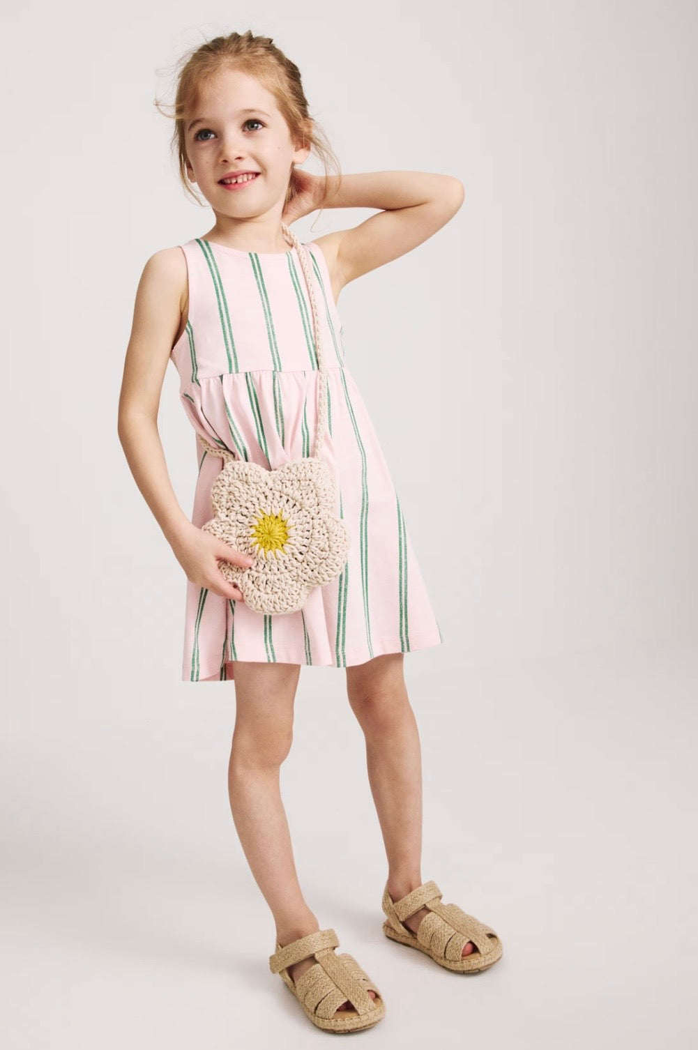 Robe sans manches rayée en pur coton