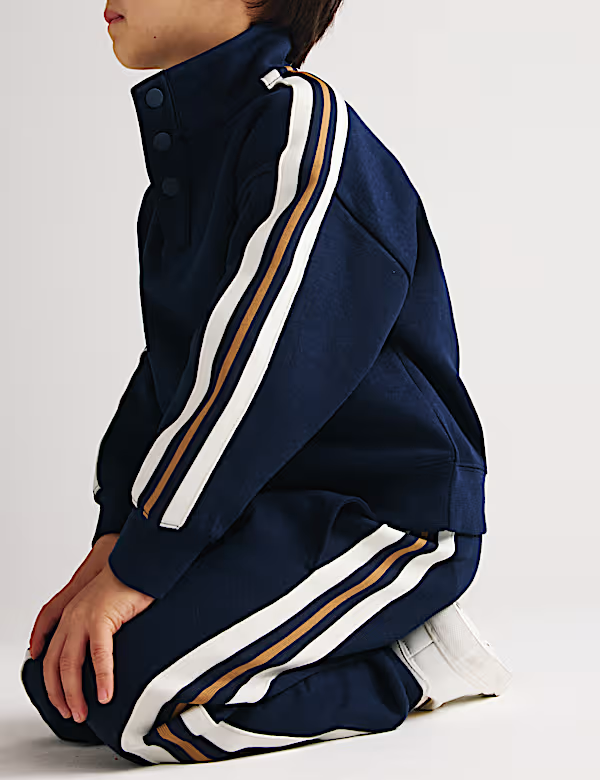 Ensemble 2 pièces en coton mélangé avec bande contrastée garçon