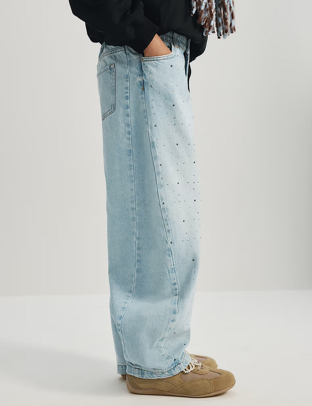 Jean coupe barrel baggy avec strass M&S