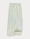 Pantalon rayé en popeline de pur coton à jambes larges