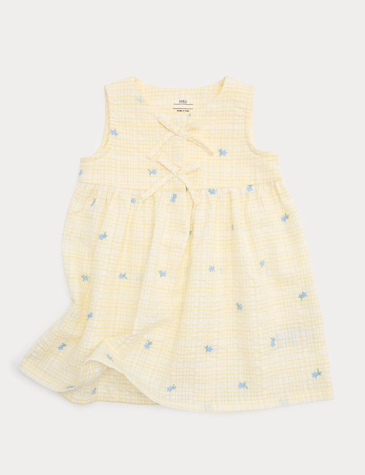 Robe à motif fleuri avec nœuds 100 % coton à carreaux Vichy