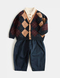 Ensemble cardigan, chemise et pantalon en coton à motifs losanges M&S