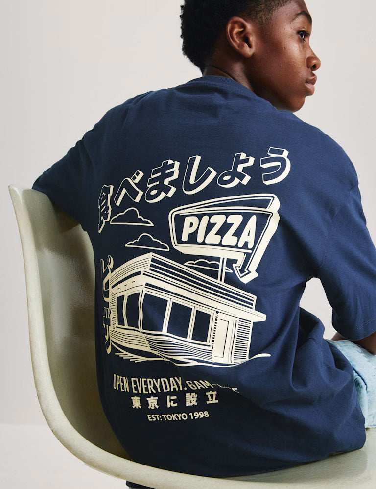 T-shirt graphique en pur coton motif Pizza M&S