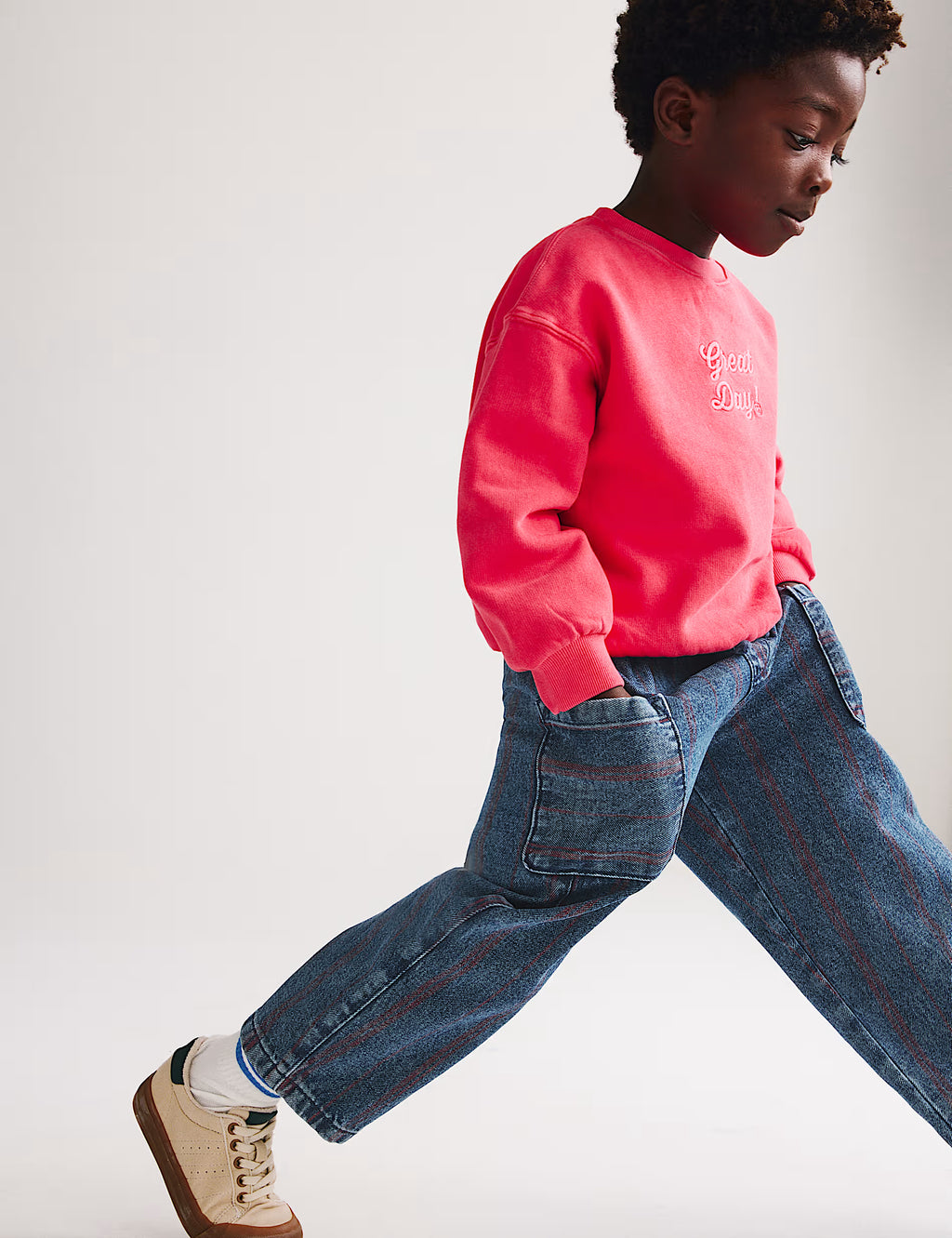 Jean Denim en coton pur détendu rayé