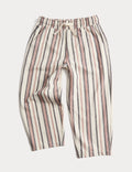 Pantalon rayé texturé en pur coton