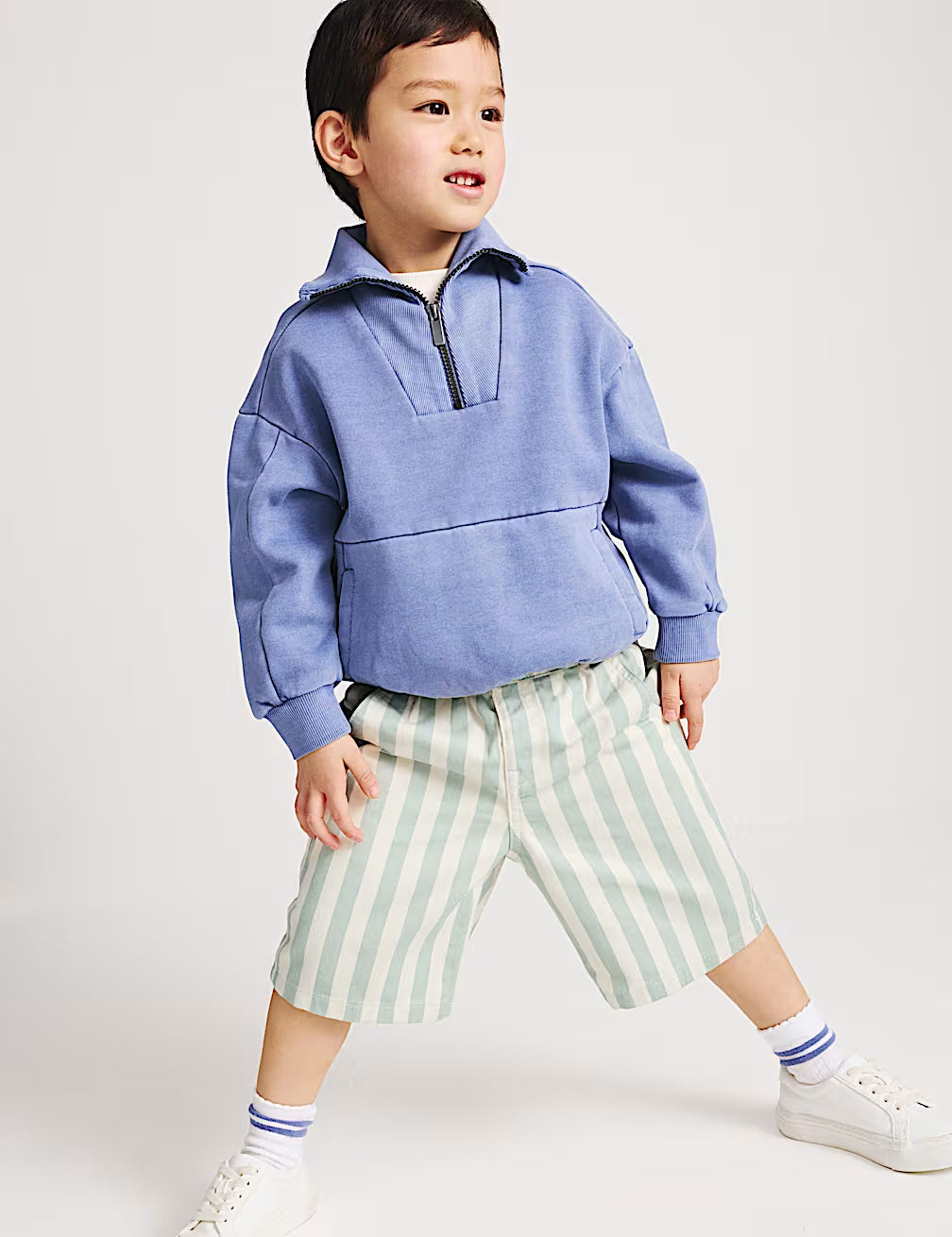 Short rayé en denim pur coton