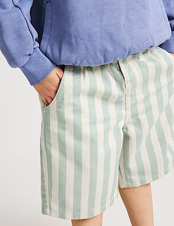 Short rayé en denim pur coton