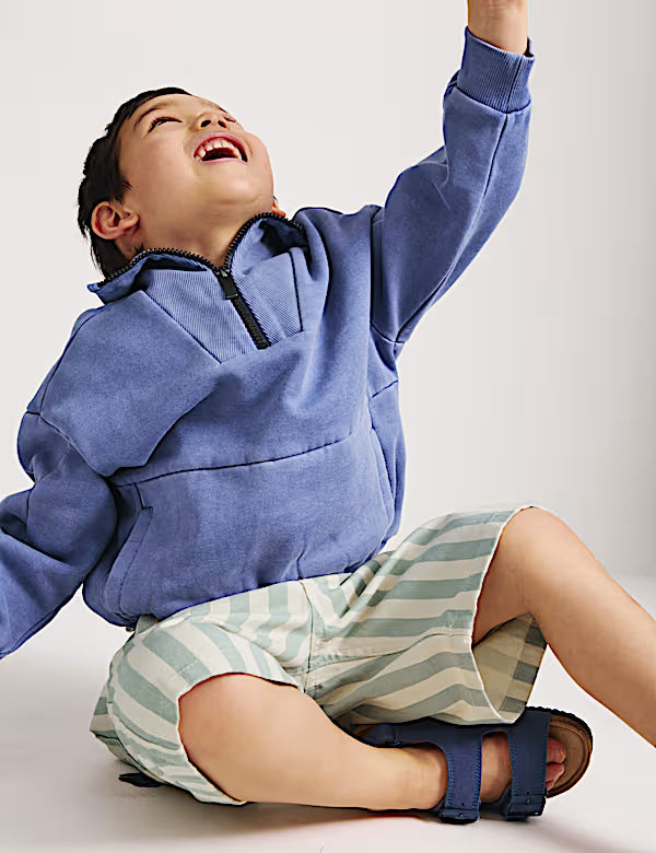Short rayé en denim pur coton
